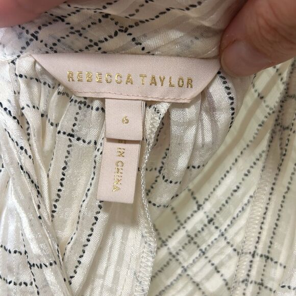 REBECCA TAYLOR - “Jules” Plaid Short-Sleeve Silk Blouse - Size 6, White, Black - Picture 14 of 17